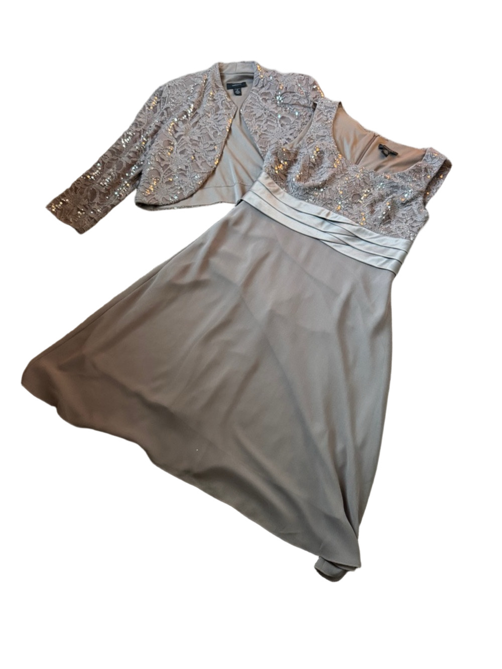 R&M Richards Taupe Sequin Lace Two Piece Blazer Dress SIZE 12